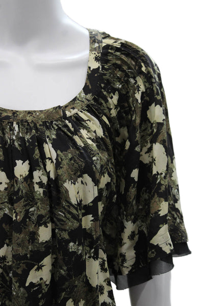Elizabeth & James Womens Black Silk Floral Tunic Blouse 3/4 Sleeve Size M