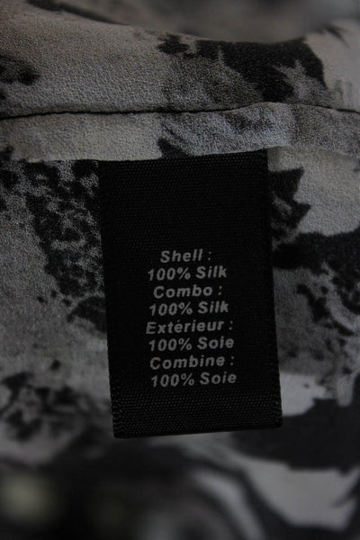 Elizabeth & James Womens Black Silk Floral Tunic Blouse 3/4 Sleeve Size M
