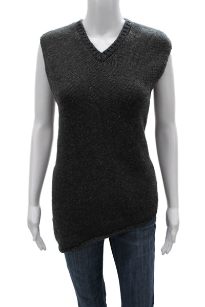Jil Sander Unisex Vest Dark Gray V-Neck 100% Virgin Wool Sleeveless Size 38