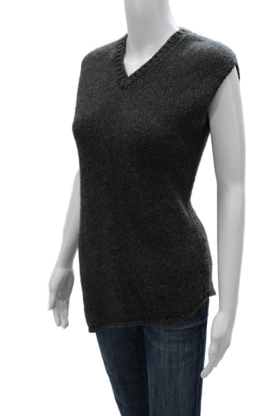 Jil Sander Unisex Vest Dark Gray V-Neck 100% Virgin Wool Sleeveless Size 38