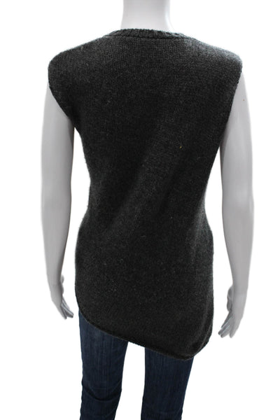 Jil Sander Unisex Vest Dark Gray V-Neck 100% Virgin Wool Sleeveless Size 38
