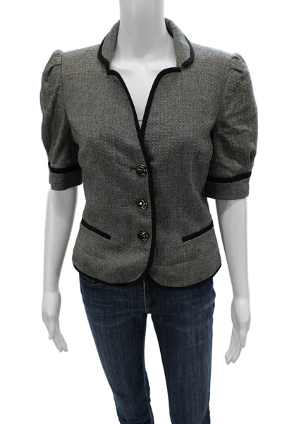 Milly Women Gray Herringbone Wool Blend Collared Short Sleeve Blazer Size 8