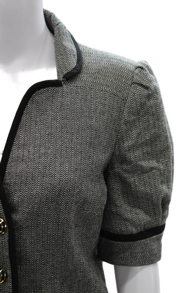 Milly Women Gray Herringbone Wool Blend Collared Short Sleeve Blazer Size 8
