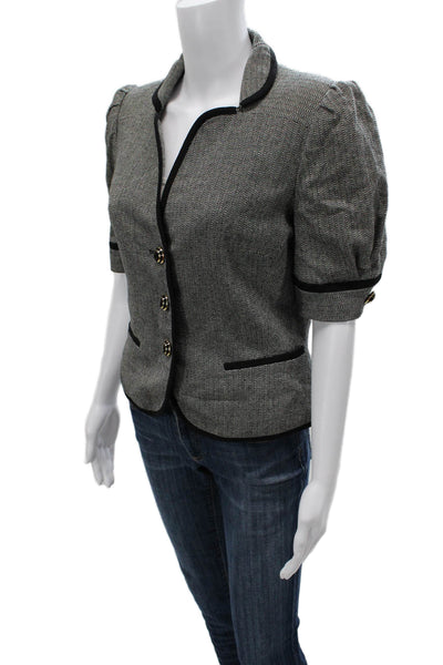 Milly Women Gray Herringbone Wool Blend Collared Short Sleeve Blazer Size 8
