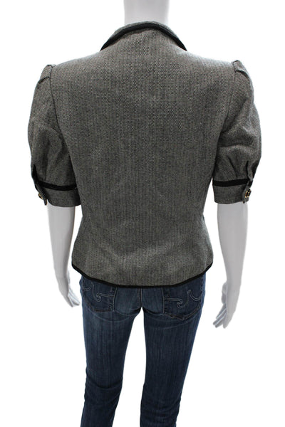 Milly Women Gray Herringbone Wool Blend Collared Short Sleeve Blazer Size 8