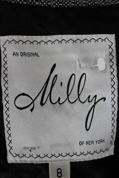 Milly Women Gray Herringbone Wool Blend Collared Short Sleeve Blazer Size 8