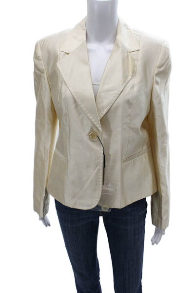 Antonio D'errico Women Beige Silk Collared Button Long Sleeve Blazer Size 10