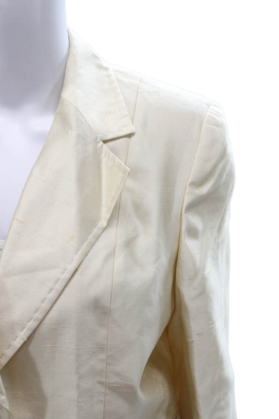 Antonio D'errico Women Beige Silk Collared Button Long Sleeve Blazer Size 10