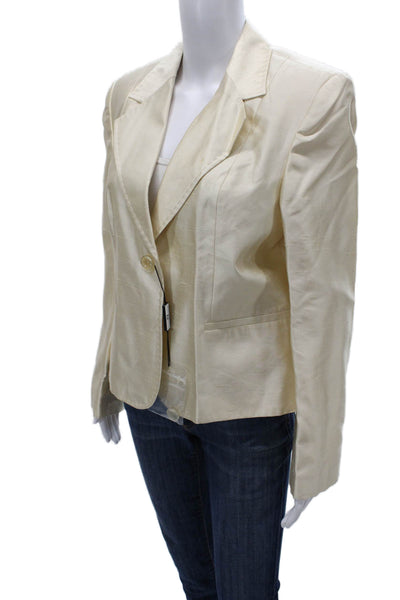 Antonio D'errico Women Beige Silk Collared Button Long Sleeve Blazer Size 10