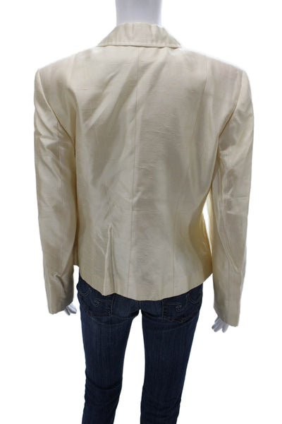 Antonio D'errico Women Beige Silk Collared Button Long Sleeve Blazer Size 10