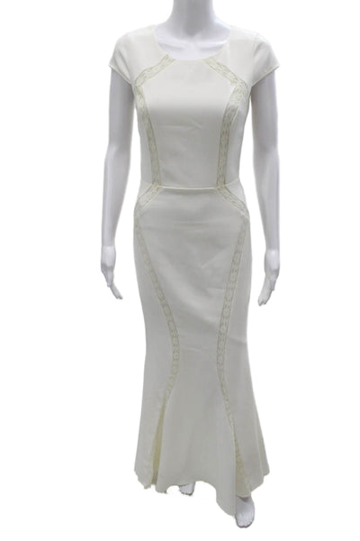 Jarlo Women Mermaid Long White Dress Round Neck Short Sleeve Zip Size XS