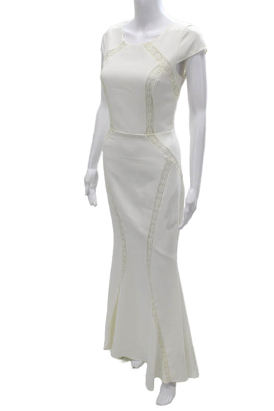 Jarlo Women Mermaid Long White Dress Round Neck Short Sleeve Zip Size XS
