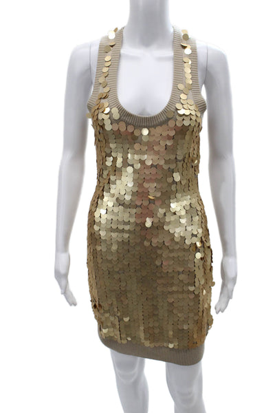 Moda International Womens Bodycon Mini Tank Dress Beige Merino Wool Size M