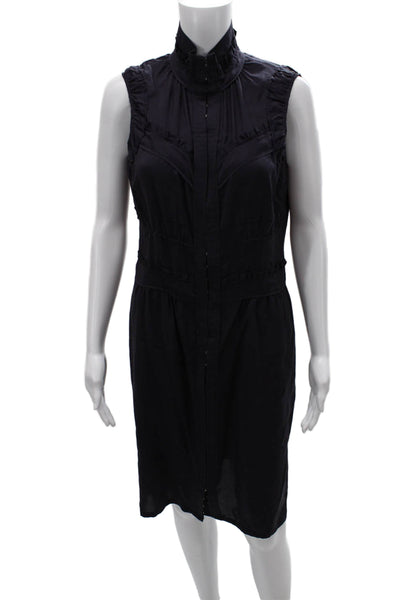 Yves Saint Laurent Women Black Shirt Dress Cotton High Neck Sleeveless Size S