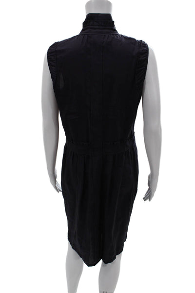 Yves Saint Laurent Women Black Shirt Dress Cotton High Neck Sleeveless Size S