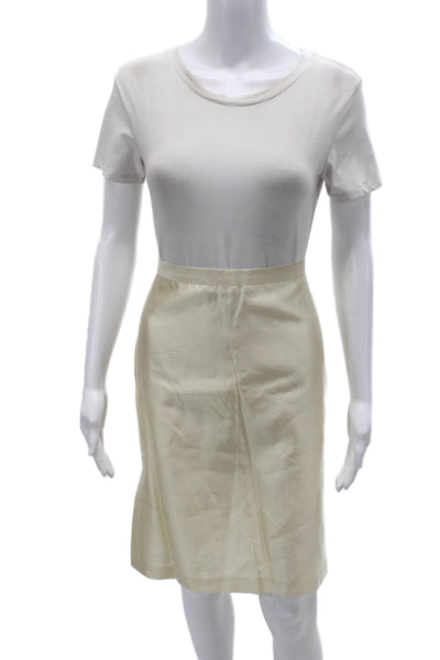 Antonio D'errico Women Straight Pencil Midi Silk Solid Beige Skirt Size 10