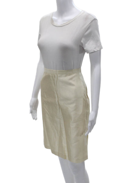 Antonio D'errico Women Straight Pencil Midi Silk Solid Beige Skirt Size 10
