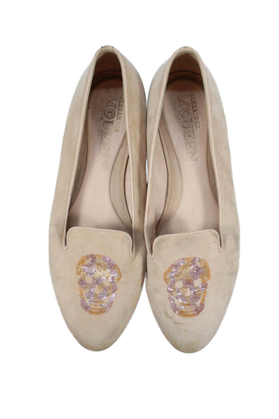 Alexander McQueen Women's Suede Slip-On Ballet Flats Shoes Beige Size 39