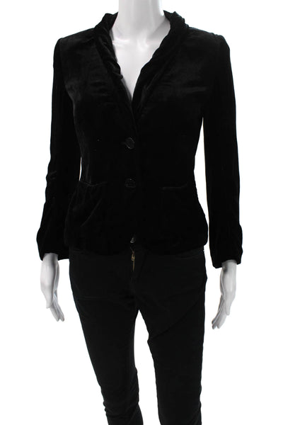 Theory Women Velvet Mock Neck Blazer Black Button Long Sleeve Size 2