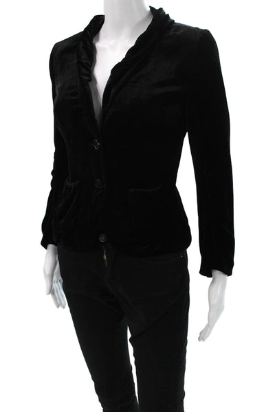 Theory Women Velvet Mock Neck Blazer Black Button Long Sleeve Size 2