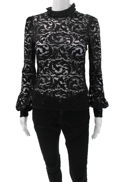L'Agence Womens Black Gothic Floral High Neck Long Sleeve Blouse Zip Size XS