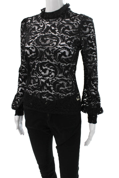 L'Agence Womens Black Gothic Floral High Neck Long Sleeve Blouse Zip Size XS
