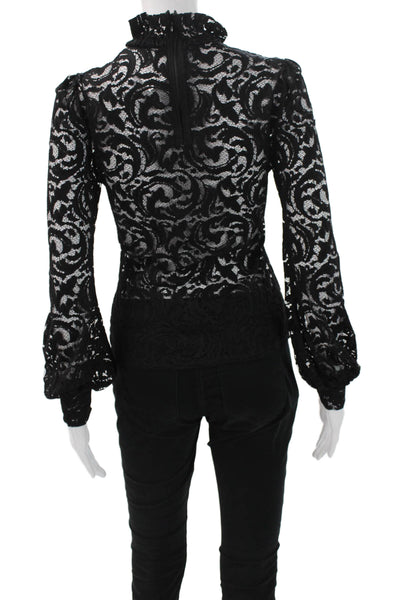 L'Agence Womens Black Gothic Floral High Neck Long Sleeve Blouse Zip Size XS