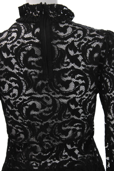 L'Agence Womens Black Gothic Floral High Neck Long Sleeve Blouse Zip Size XS