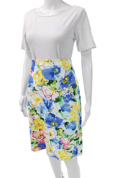 Polo Ralph Lauren Womens A-Line Floral Blue Cotton Knee Length Skirt Size 14
