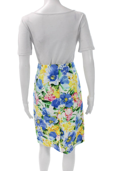 Polo Ralph Lauren Womens A-Line Floral Blue Cotton Knee Length Skirt Size 14