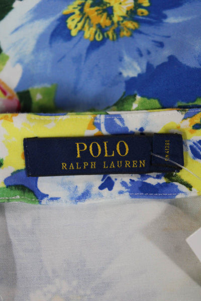 Polo Ralph Lauren Womens A-Line Floral Blue Cotton Knee Length Skirt Size 14