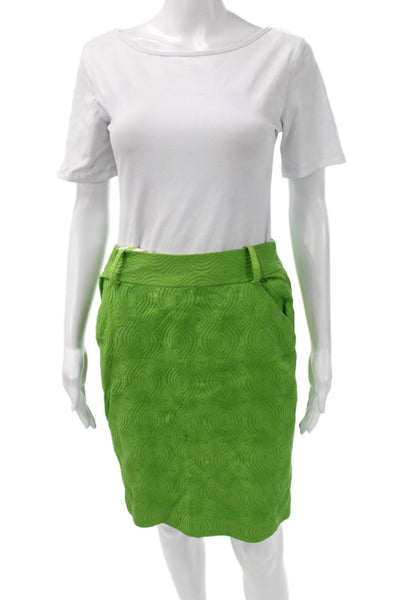 Milly Women Straight Pencil Skirt Green Geometric Cotton Size 6