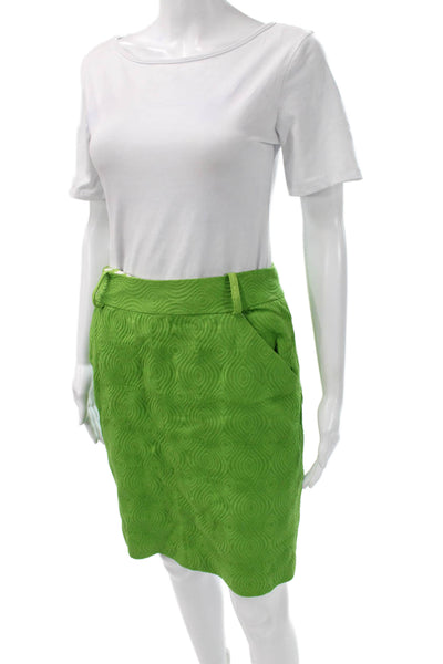Milly Women Straight Pencil Skirt Green Geometric Cotton Size 6