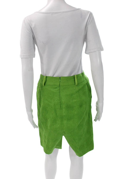 Milly Women Straight Pencil Skirt Green Geometric Cotton Size 6