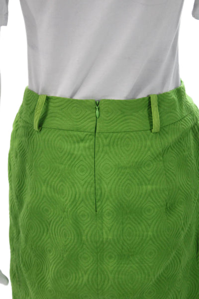 Milly Women Straight Pencil Skirt Green Geometric Cotton Size 6