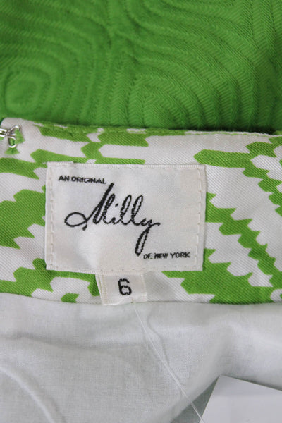 Milly Women Straight Pencil Skirt Green Geometric Cotton Size 6