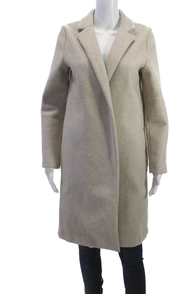 Zara Women Beige Collared Overcoat Long Sleeve Classic Polyester Size S