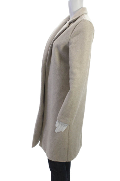 Zara Women Beige Collared Overcoat Long Sleeve Classic Polyester Size S