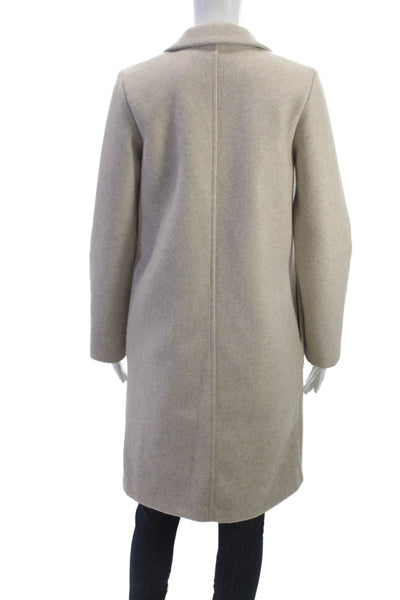 Zara Women Beige Collared Overcoat Long Sleeve Classic Polyester Size S