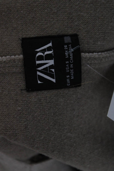 Zara Women Beige Collared Overcoat Long Sleeve Classic Polyester Size S