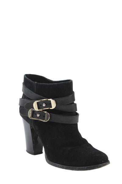 Jimmy Choo Womens Suede Buckled High Heeled Ankle Boots Black Size 7
