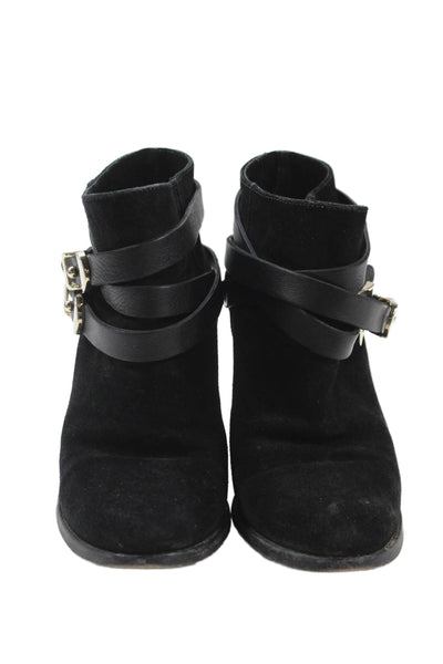 Jimmy Choo Womens Suede Buckled High Heeled Ankle Boots Black Size 7