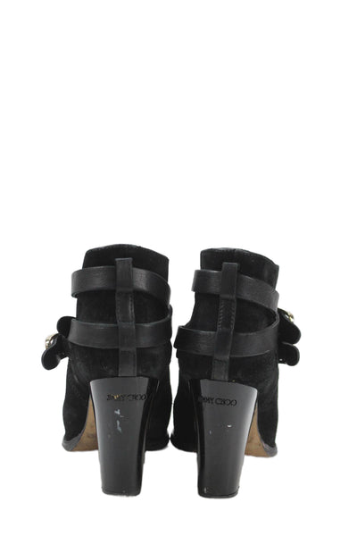 Jimmy Choo Womens Suede Buckled High Heeled Ankle Boots Black Size 7