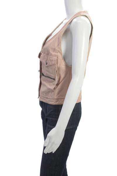 Charlotte Ronson Womens Leather Biker Sleeveless Vest Pink V-Neck Button Size 2