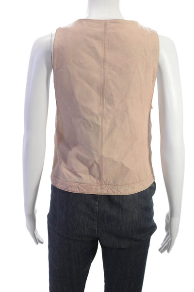 Charlotte Ronson Womens Leather Biker Sleeveless Vest Pink V-Neck Button Size 2