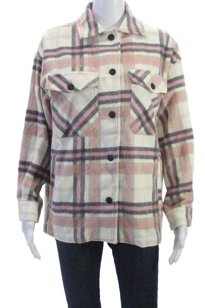 Zara Womens Plaid Collared Long Sleeve Jacket Beige 90s Acrylic Size XS