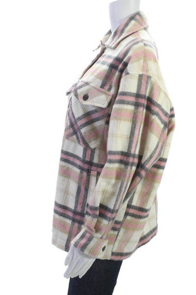 Zara Womens Plaid Collared Long Sleeve Jacket Beige 90s Acrylic Size XS