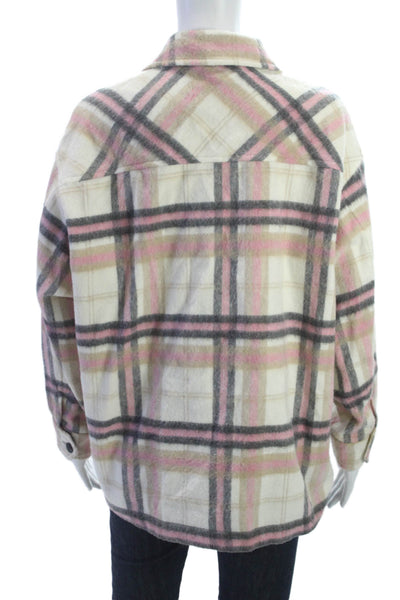 Zara Womens Plaid Collared Long Sleeve Jacket Beige 90s Acrylic Size XS