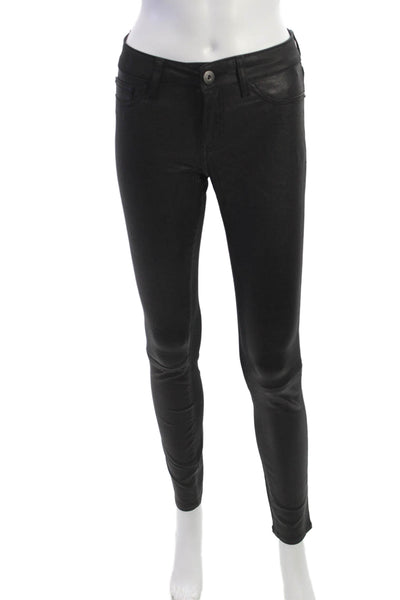 DL1961 Women Black Lamb Leather Biker Jegging Mid-Rise 29in Size 25