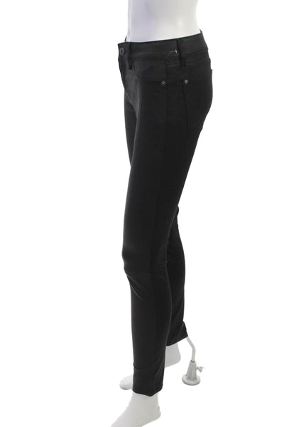 DL1961 Women Black Lamb Leather Biker Jegging Mid-Rise 29in Size 25